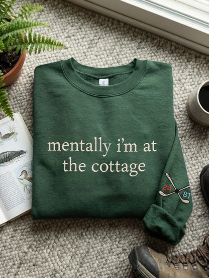 Women's Mentally I'm At The Cottage Embroidery Pattern Sweatshirt