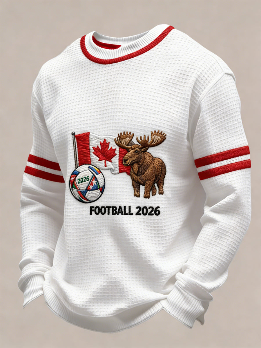 Retro Canada 2026 Soccer Flag Moose Waffle-Weave T-Shirt