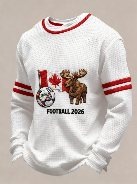 Retro Canada 2026 Soccer Flag Moose Waffle-Weave T-Shirt