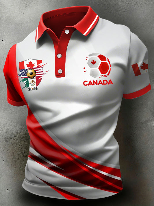 Retro Canadian 2026 Soccer Gradient Stripe Casual Polo Shirt