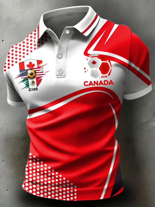 Retro Canada 2026 Soccer Geometric Art Casual Polo Shirt