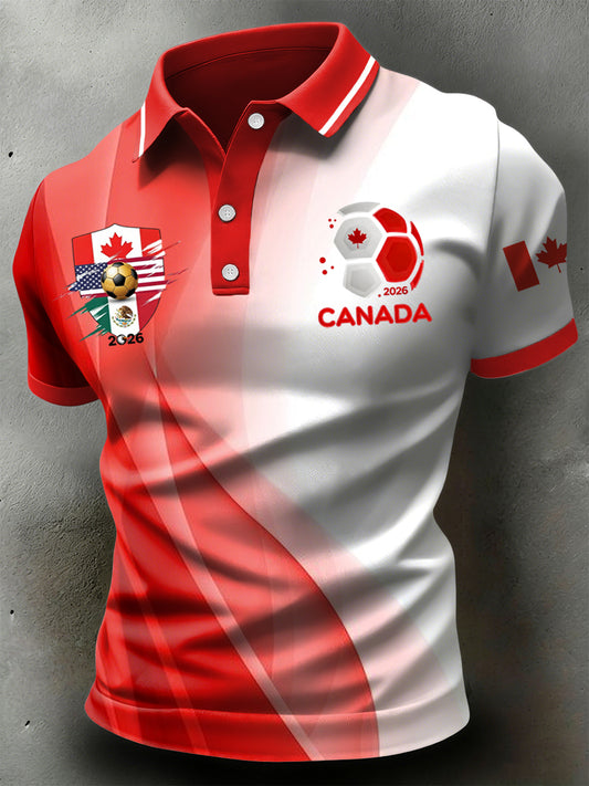 Retro Canada 2026 Soccer Championship Casual Textured Polo Shirt