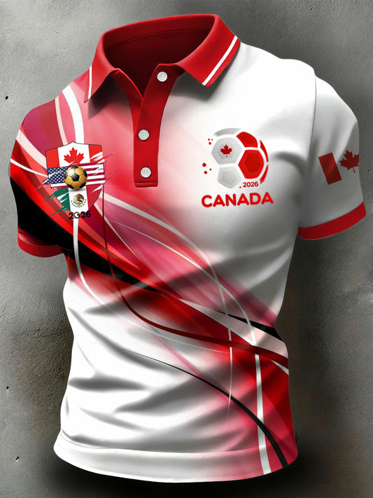 Retro Canadian 2026 Soccer Stripe Textured Art Casual Polo