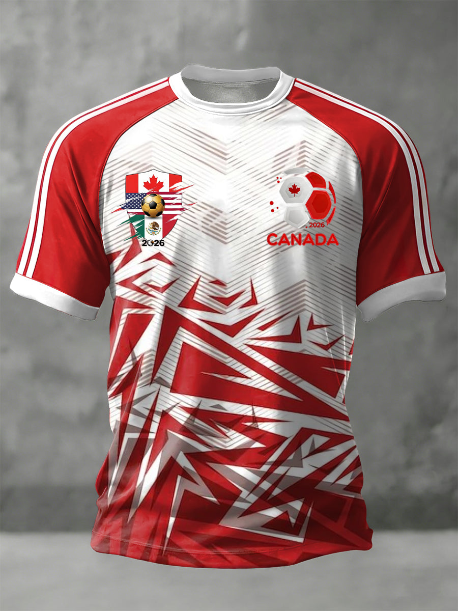 Retro Canada 2026 Soccer Gradient Geometric Casual T-Shirt