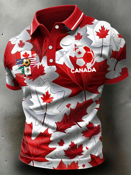 Retro Canada 2026 Soccer Maple Leaf Art Casual Polo Shirt