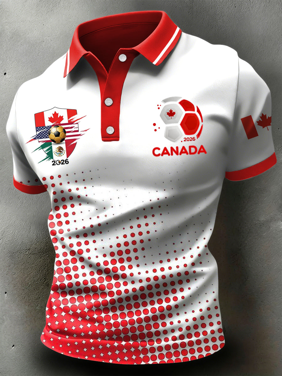 Retro Canada 2026 Soccer Championship Gradient Casual Polo Shirt