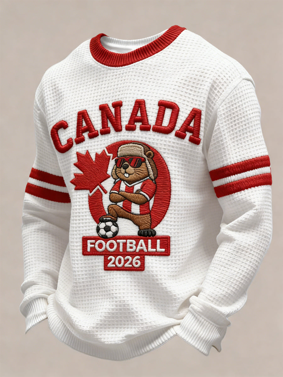 Retro Canada 2026 Soccer Beaver Casual Waffle Weave T-Shirt