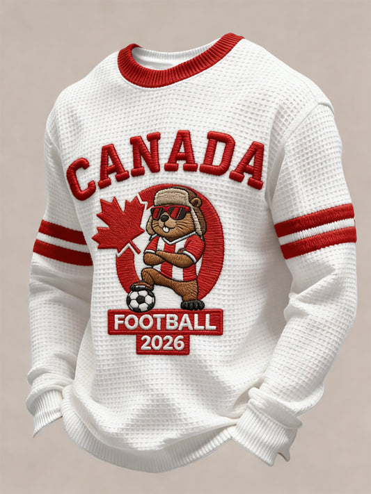 Retro Canada 2026 Soccer Beaver Casual Waffle Weave T-Shirt