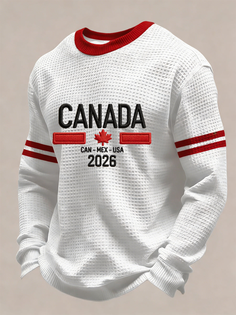 Retro Canada 2026 Soccer Flag Casual Waffle Weave T-Shirt
