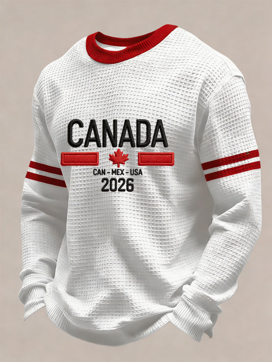 Retro Canada 2026 Soccer Flag Casual Waffle Weave T-Shirt