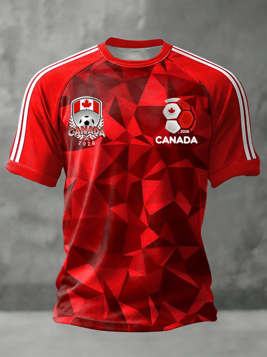 Retro Canada 2026 Soccer Gradient Geometric Casual T-Shirt