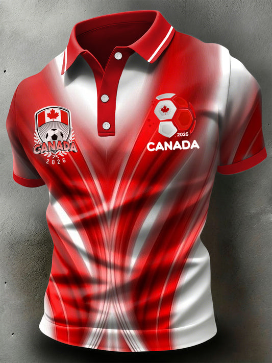 Retro Canadian 2026 Football Symmetrical Texture Casual Polo Shirt