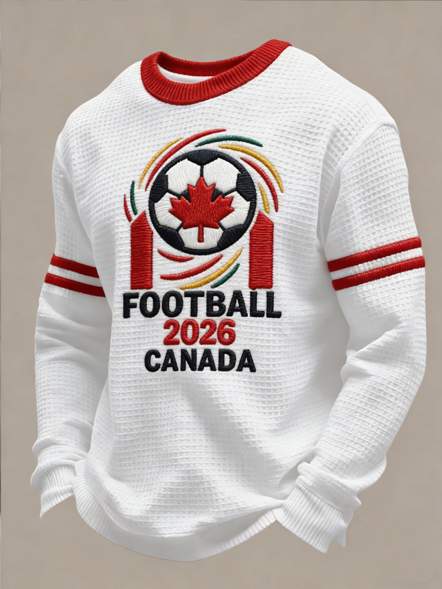 Retro Canada 2026 Soccer Championship Casual Waffle-Weave T-Shirt