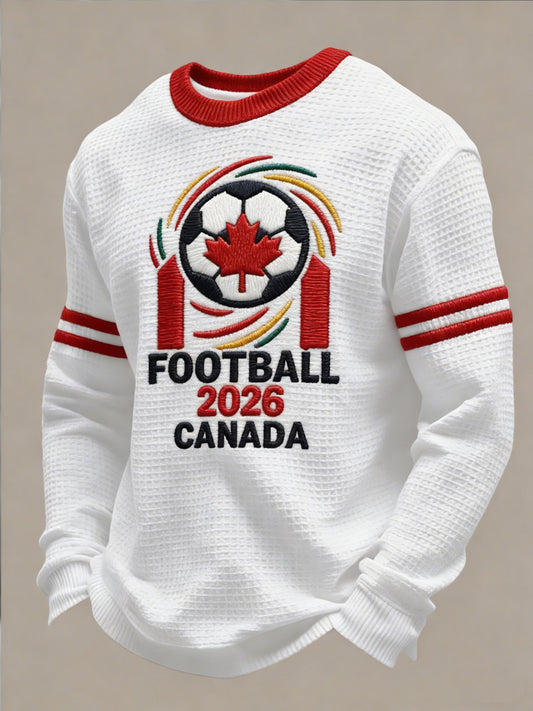 Retro Canada 2026 Soccer Championship Casual Waffle-Weave T-Shirt