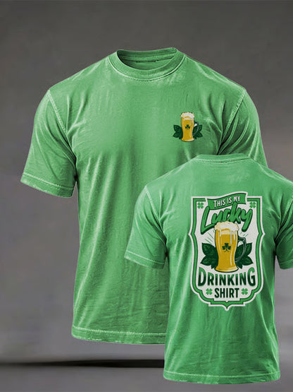 Men's Funny St.Patrick's Day THIS IS MY LUCKY DRINKING SHIRT Casual Short Sleeve T-shirt