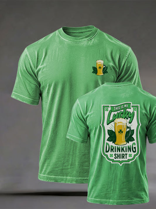 Men's Funny St.Patrick's Day THIS IS MY LUCKY DRINKING SHIRT Casual Short Sleeve T-shirt