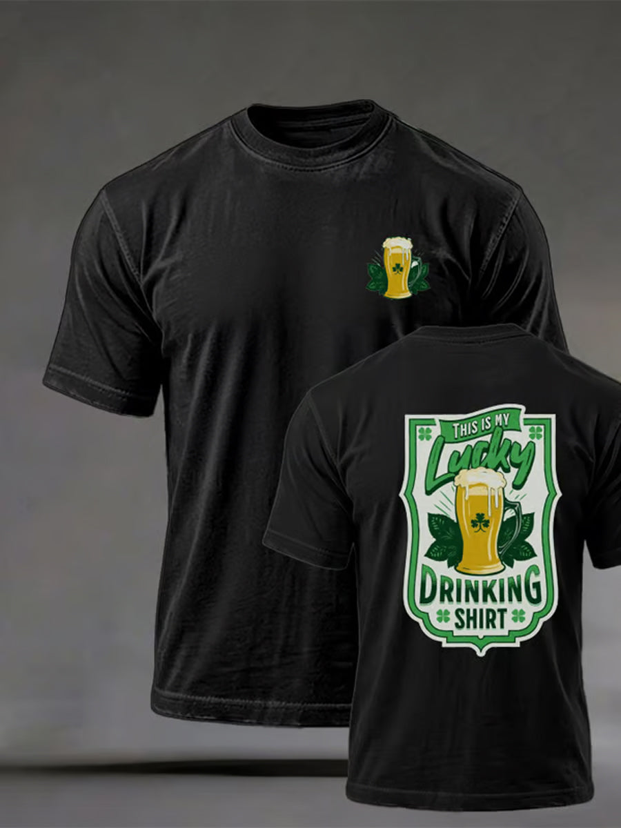 Men's Funny St.Patrick's Day THIS IS MY LUCKY DRINKING SHIRT Casual Short Sleeve T-shirt