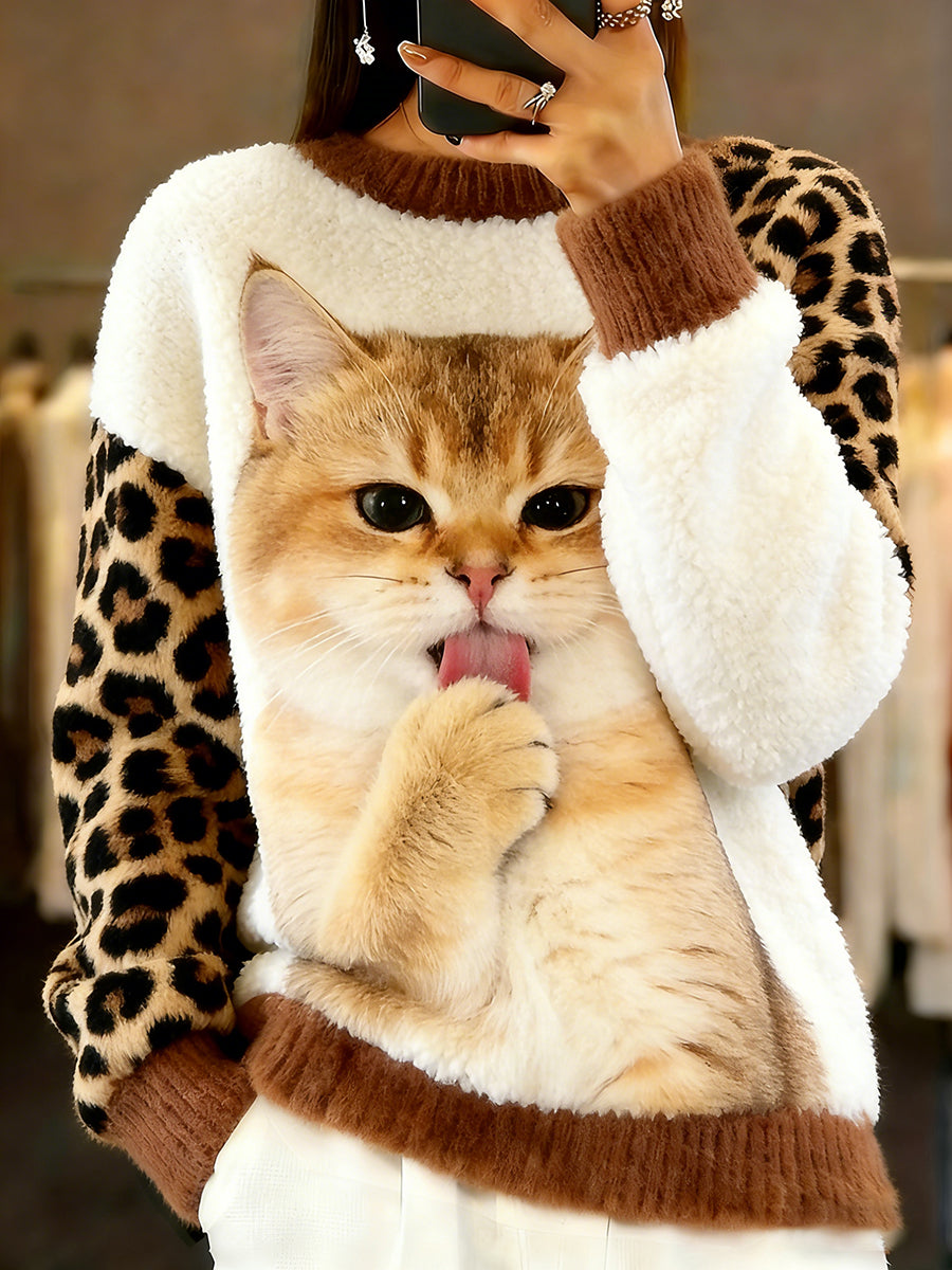 Women's Vintage Animal Print Comfort Casual Sweater