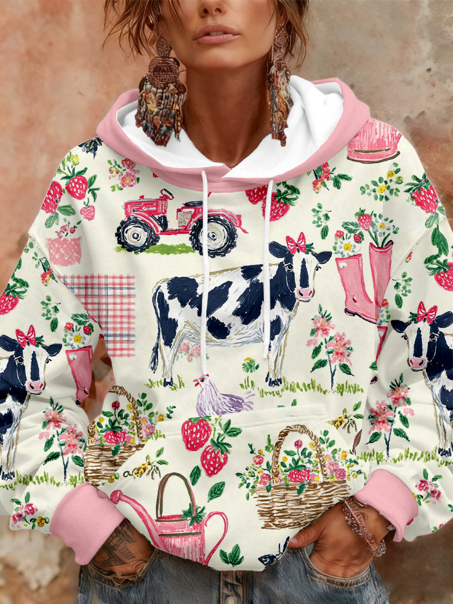 Women's Farm Cow Print Hoodies