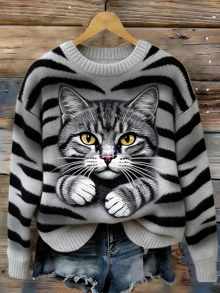 Women's Vintage Animal Print Comfort Casual Sweater