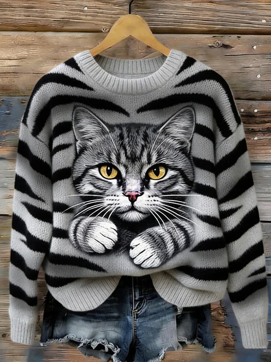 Women's Vintage Animal Print Comfort Casual Sweater