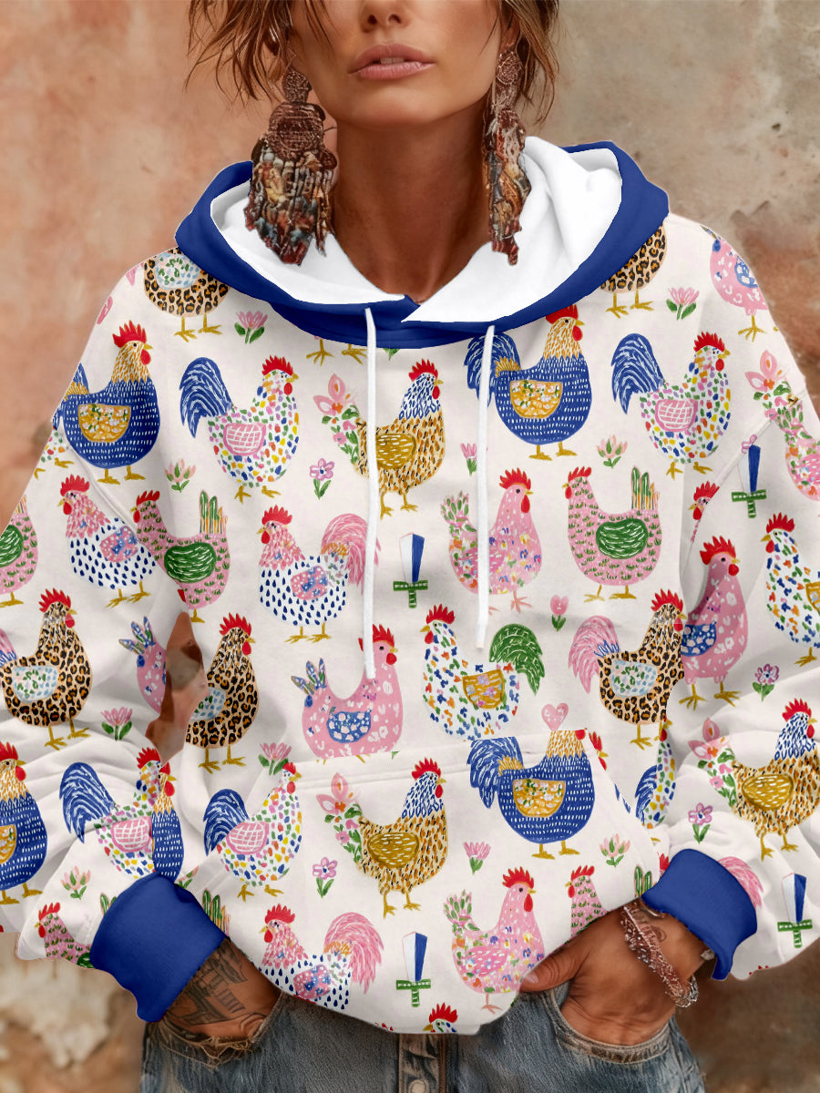 Women's Farm Rooster Print Hoodies