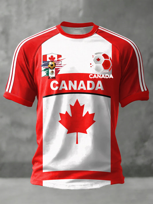 Retro Canada 2026 Soccer Patchwork Casual T-Shirt