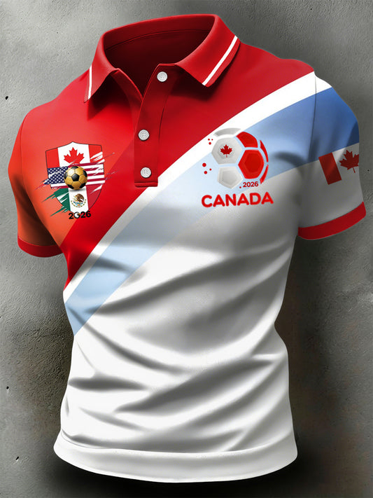 Retro Canadian 2026 Soccer Gradient Stripe Casual Polo Shirt