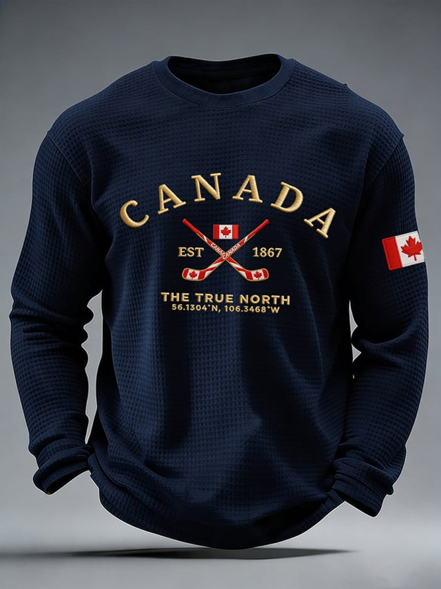 Men's casual Canadian ice hockey waffle-knit T-shirt