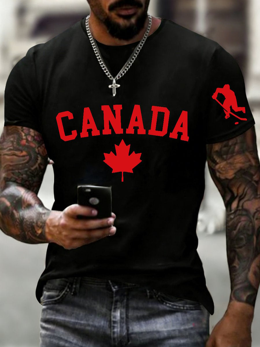 Men's Vintage Canadian Maple Leaf Hockey Casual T-Shirt