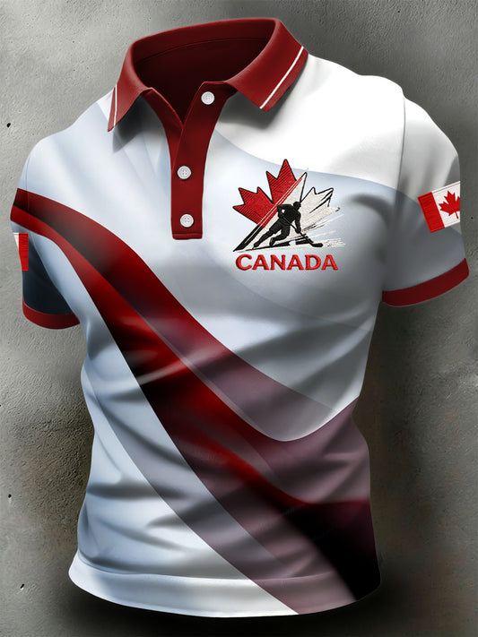 Retro Canadian Hockey Abstract Texture Casual Polo Shirt