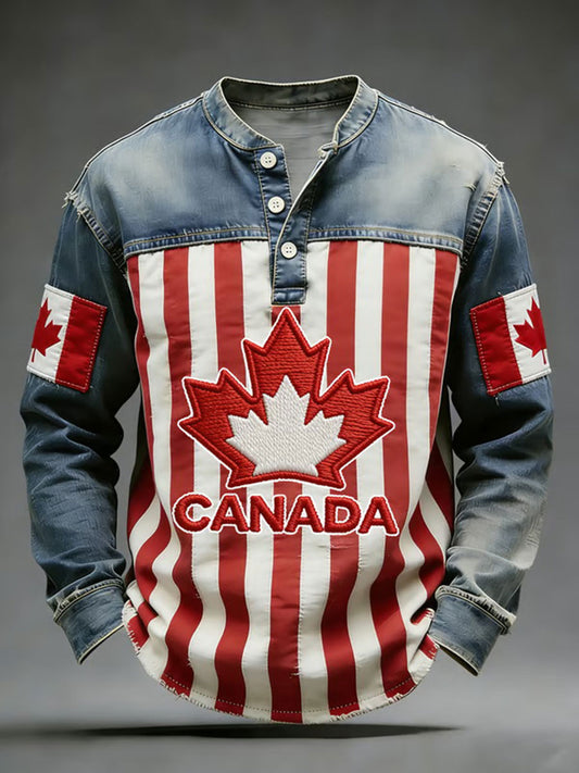 Men's CANADA Printed Casual Button T-Shirt
