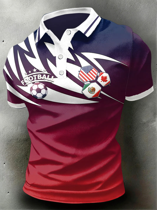 Men's Canadian Football Gradient Print Casual Polo Shirt