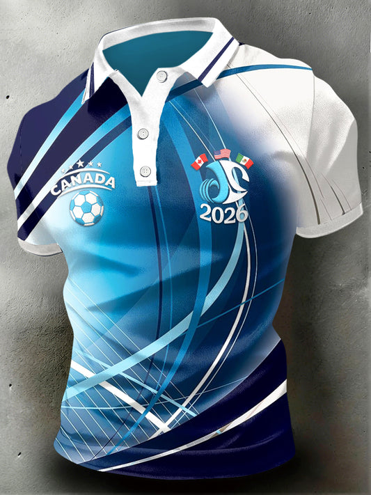 Men's Canada Football Print 2026 Blue Casual Polo Shirt
