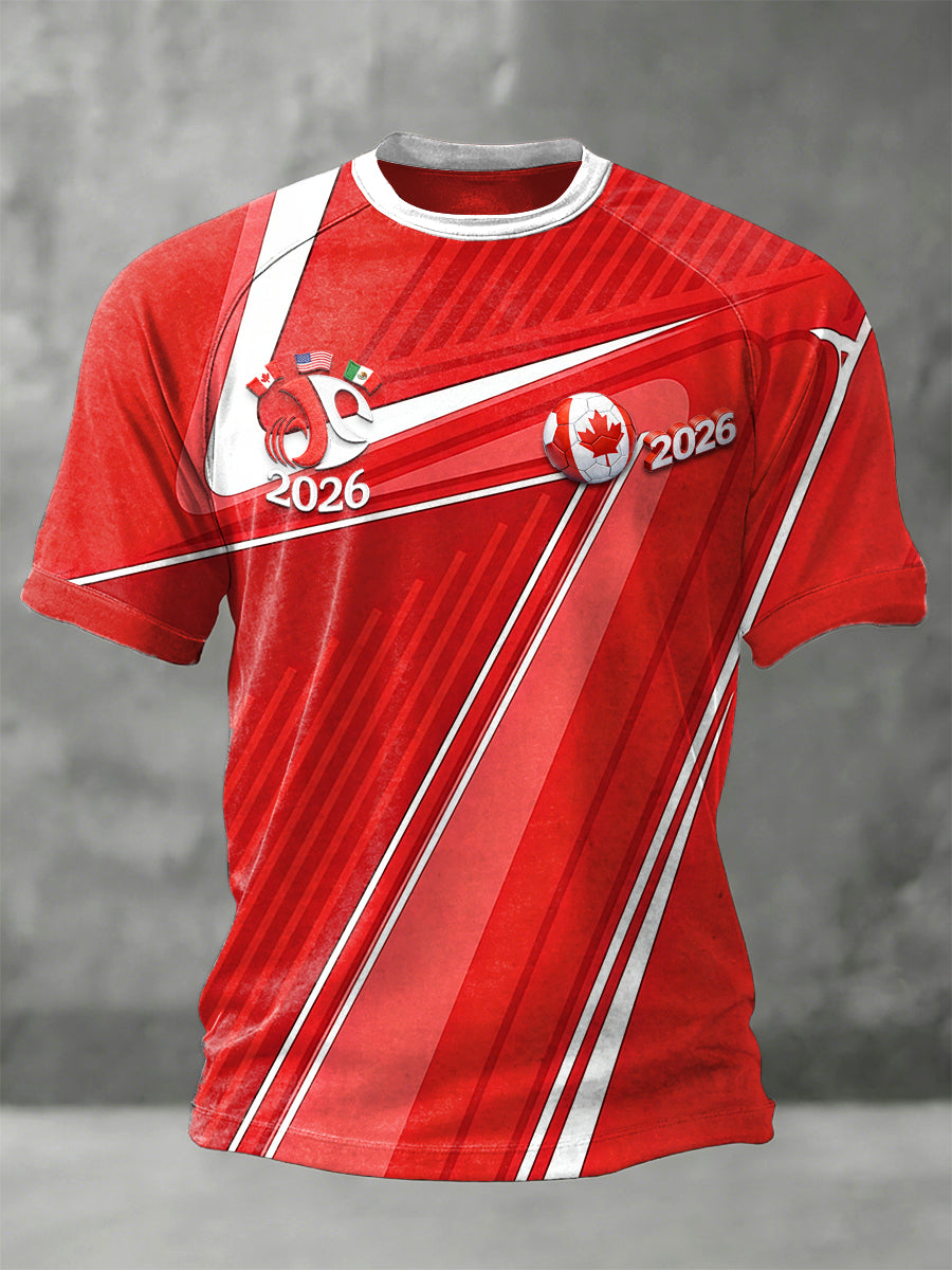 Men's Canada 2026 Printed Red Casual Football Jersey T-Shirt