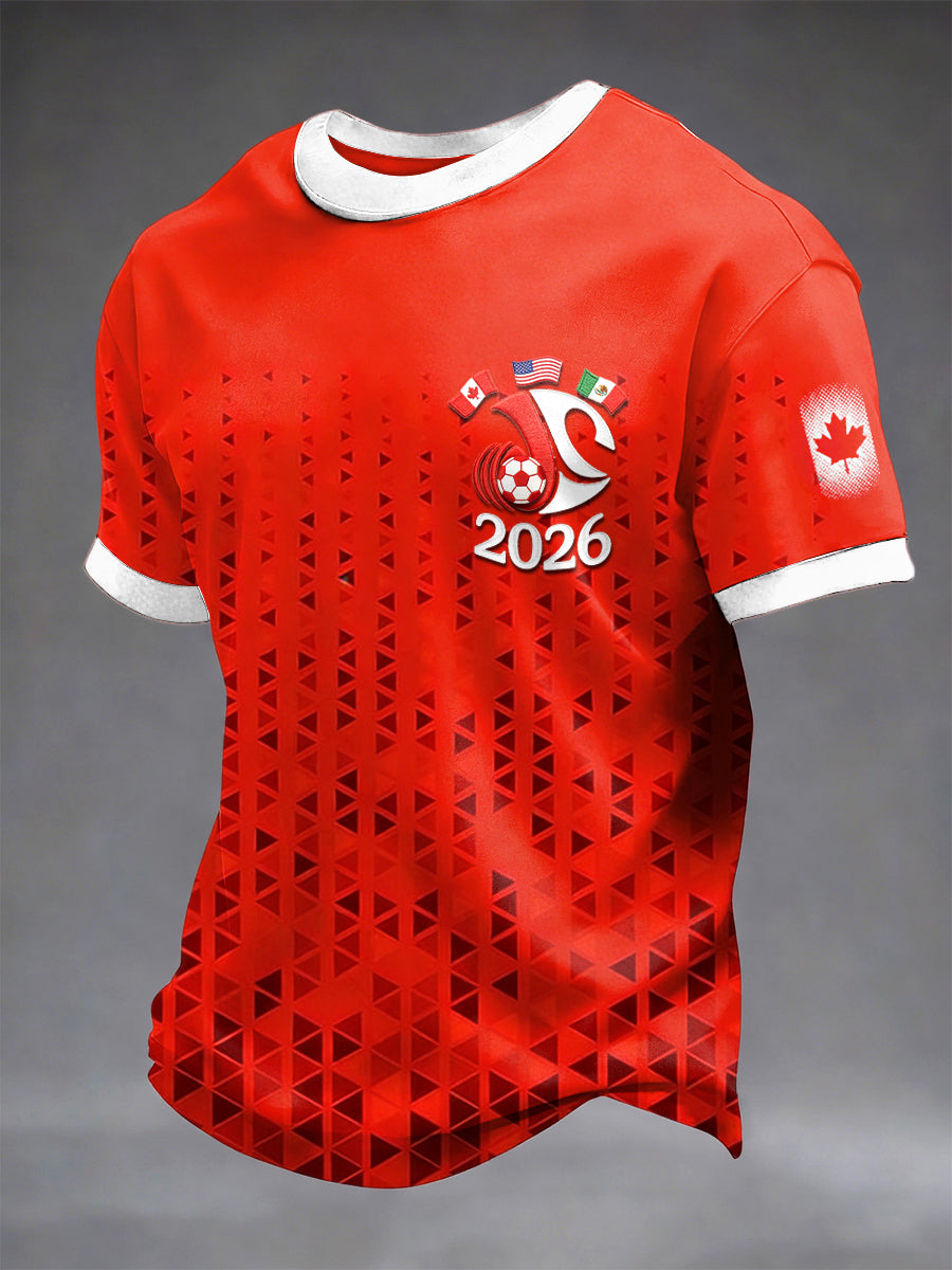 Men's Canada 2026 FIFA World Cup Printed Red Casual Football Jersey T-Shirt
