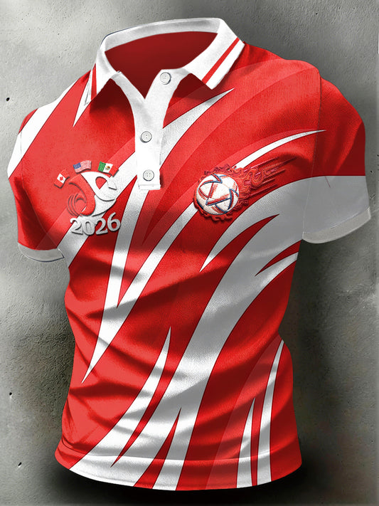 Men's Red Canada Football World Cup 2026 Printed Casual Polo Shirt