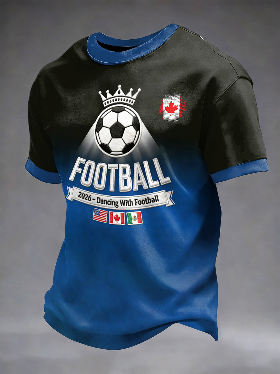 Men's Canada Football World Cup Print Black-to-Blue Gradient Jersey T-Shirt