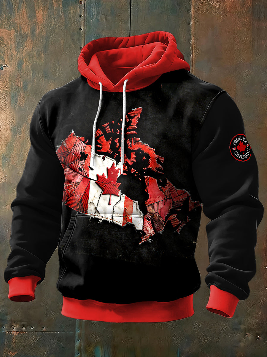 Men's Canadian Flag Patchwork Print Sweatshirt
