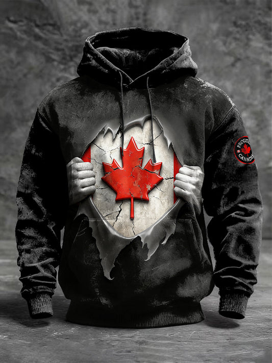 Men's Canada Flag 3D Printed Black Hooded Sweatshirt