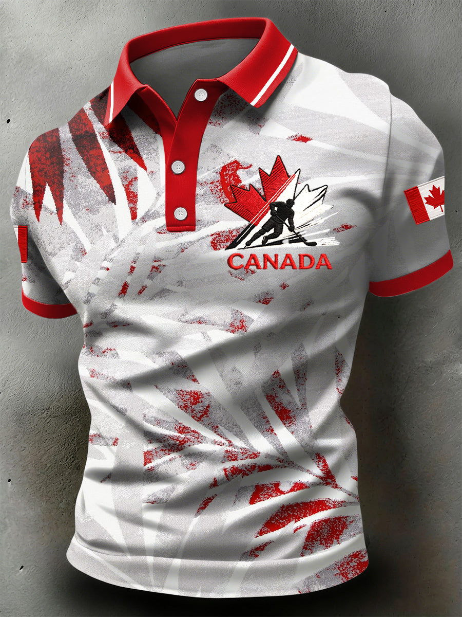 Retro Canadian Hockey Abstract Casual Polo Shirt