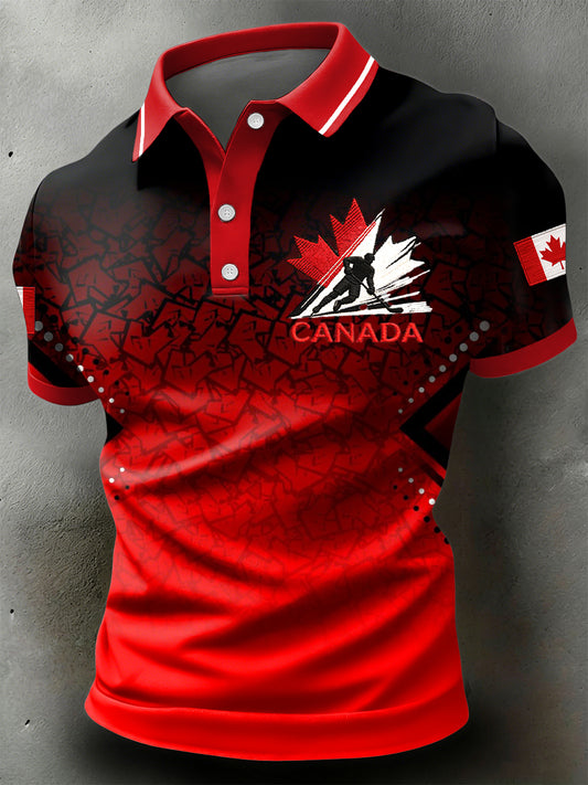 Retro Canadian Hockey Gradient Casual Polo Shirt