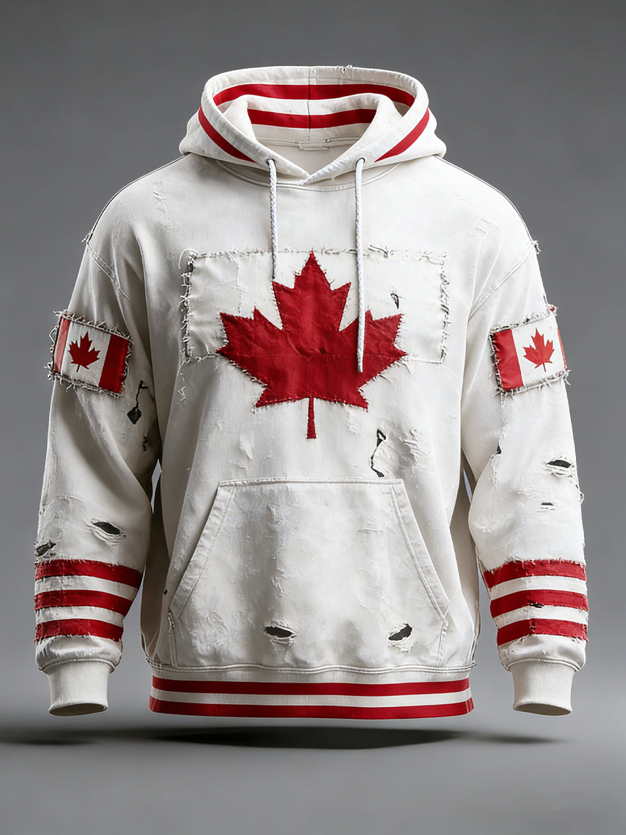Retro Canadian Hockey Maple Leaf Casual Hoodie