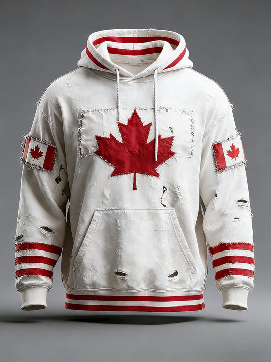Retro Canadian Hockey Maple Leaf Casual Hoodie