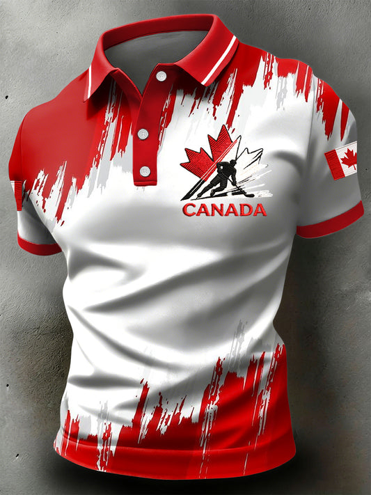 Retro Canadian Hockey Abstract Texture Casual Polo Shirt
