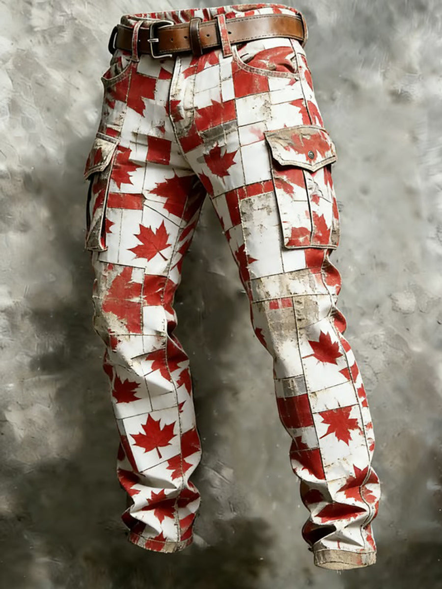 Men's Maple Leaf Print Casual Pants