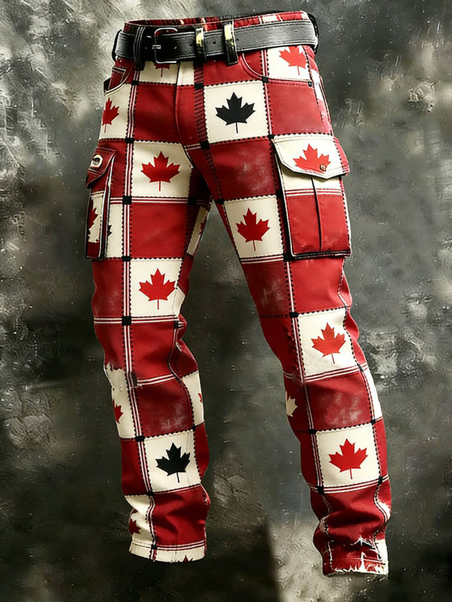 Men's Maple Leaf Print Casual Pants