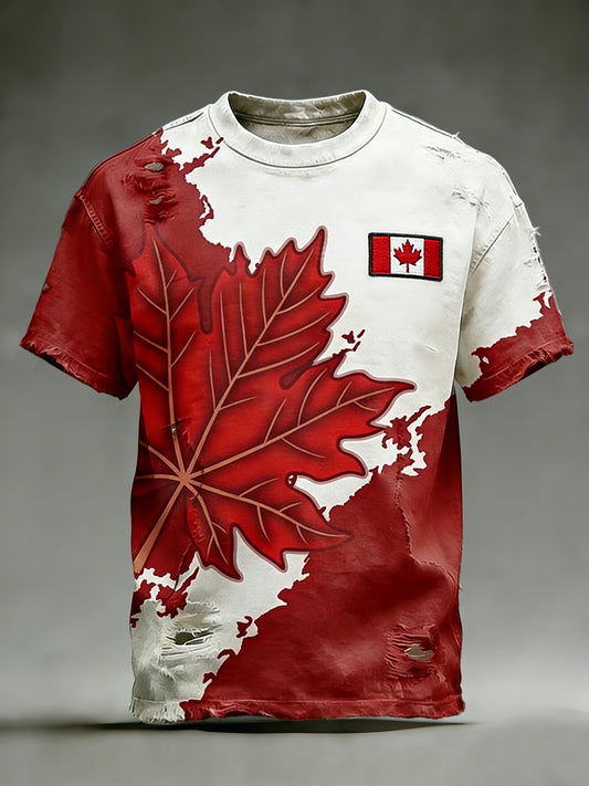 Retro Canadian Maple Leaf Abstract Casual T-Shirt