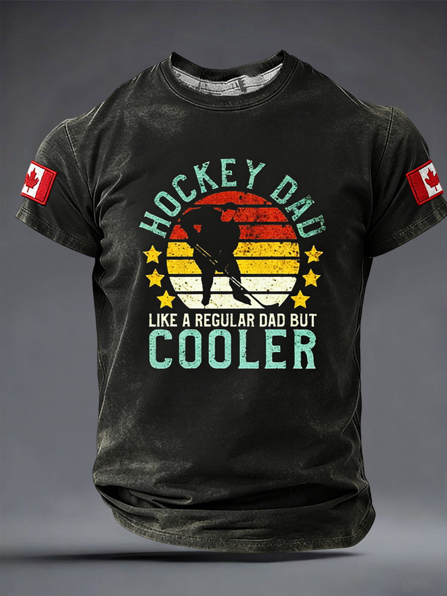 Vintage-Style Distressed Canadian Father's Day Hockey Dad Casual T-Shirt