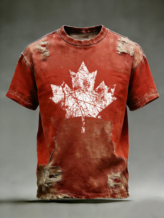 Retro Canadian Abstract Maple Leaf Casual T-Shirt